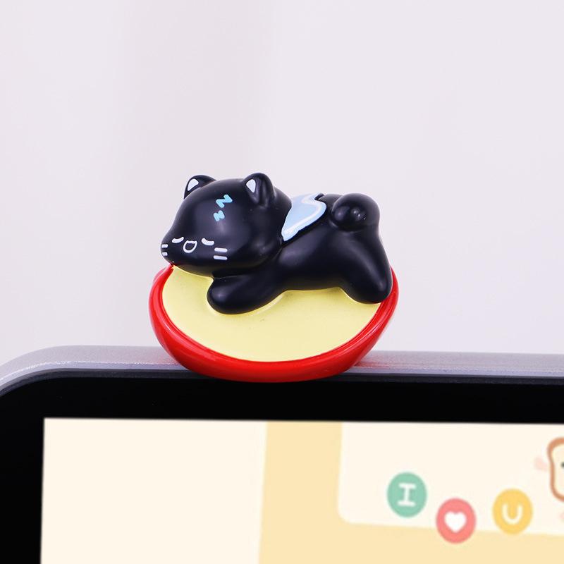 

Apple Kitten Cartoon Resin Decoration For Desk Car Dashboard TV PC Monitor Cute Animal 3D Black Cat Doll Figurine Car Ornament