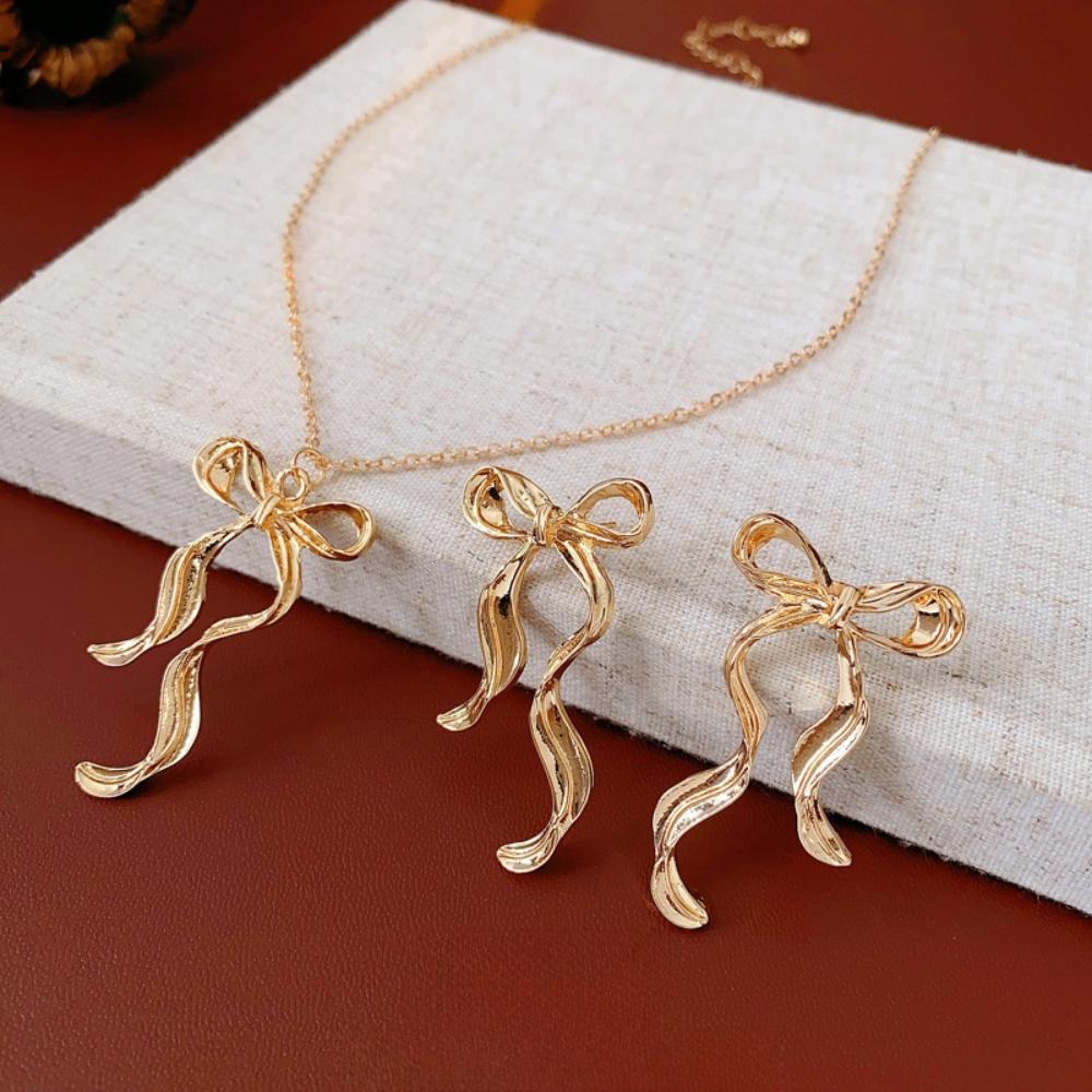 

Bowknot earrings clavicle necklace light luxury high-end suit for women золотой