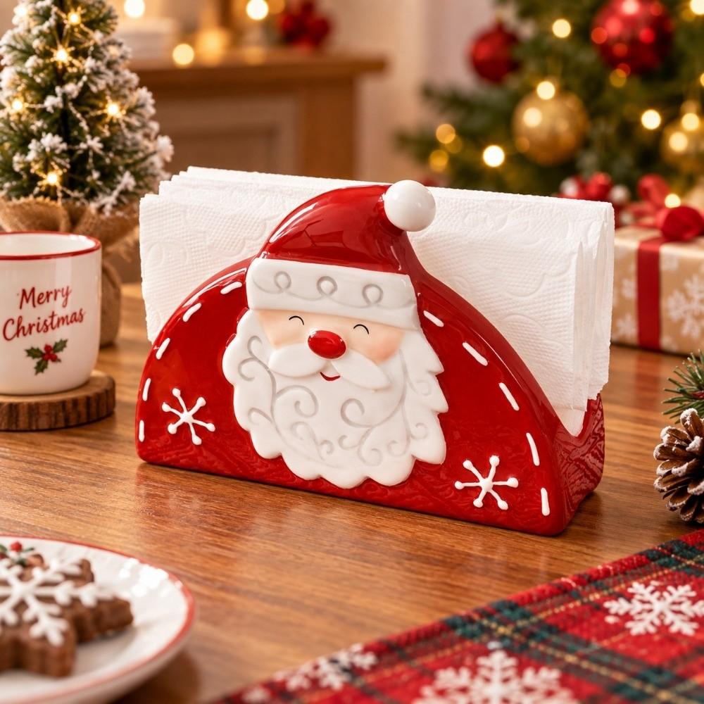 Creative Ceramic Napkin Holder Reusable Paper Stand Christmas Santa Tissue Box Christmas Dining