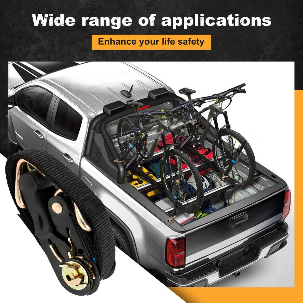 4Pcs Ratchet Strap Tie Down Kit 800lb Break Strength with Safety S Hooks+Soft Loop Tie-Downs for Trucks, Cargo, Motorcycle,