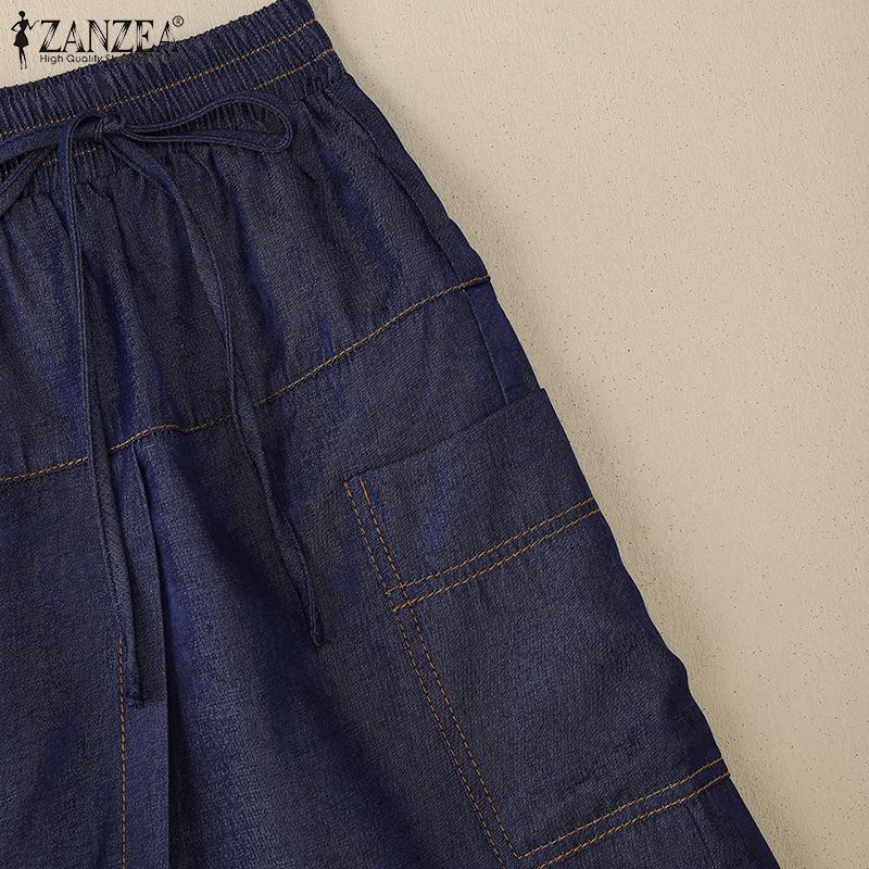 ZANZEA Women Casual Elastic Waist Loose Summer Shorts