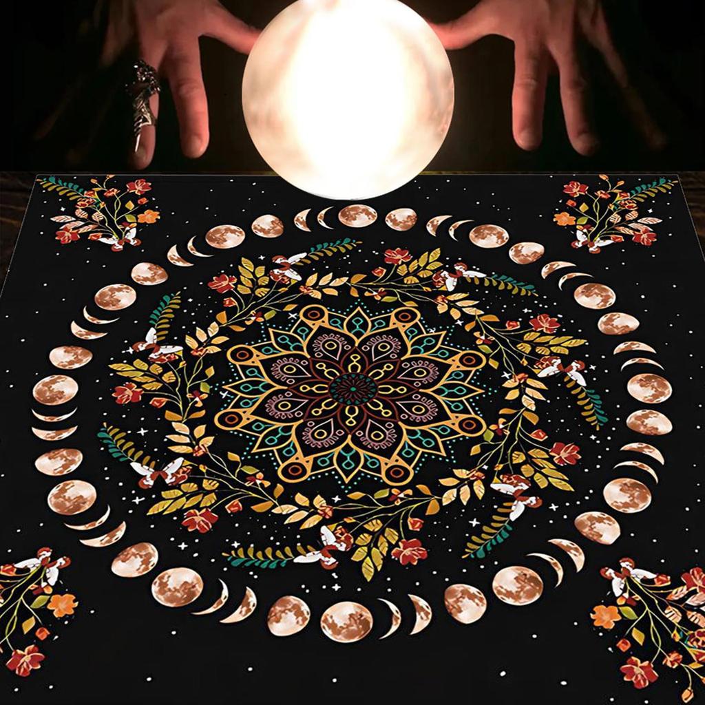 Tarot Card Tablecloth Altars Cloth Moonphases Plant Astrologys Tablecloth Divinations Card Mat Tapestry Wall Decoration