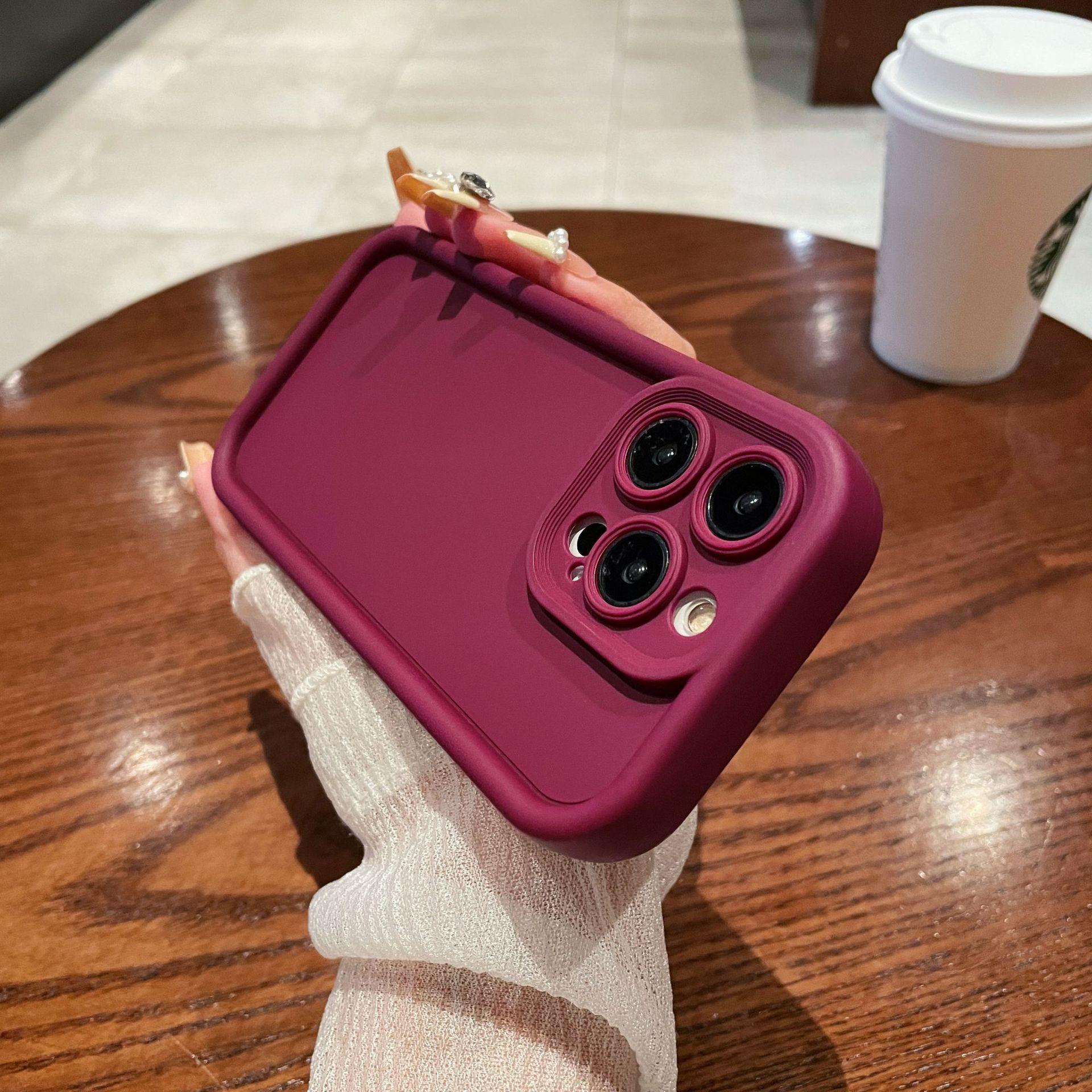 

Corundum Rose Red Suitable for IPhone 15 Mobile Phone Case Apple 16 Full Inclusive Solid Color High Bamboo 17pro Skin Feeling Shell Apple 16PROMAX