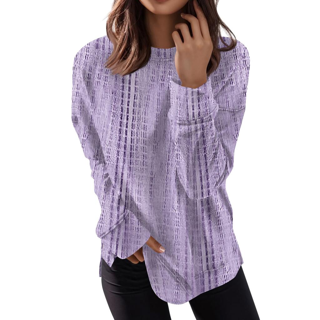 Women's Round Neck Tops Cotton Women's Casual Fashion Print  Long Sleeve O-Neck Pullover Top Blouse