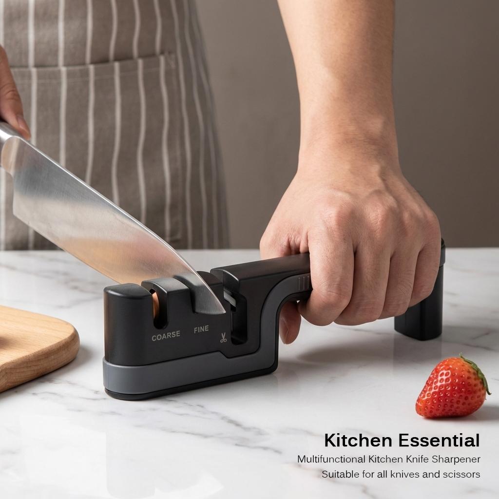 3-Stage Kitchen Knife Sharpener Quick-Sharpening Multi-Purpose Manual Whetstone for Chef's Knives Scissor Knife Sharpening
