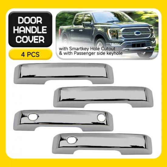 For -2024 Ford F150 F-150 Gloss Chrome Door Handle Cover Trim (W/ SMK) 4PCS