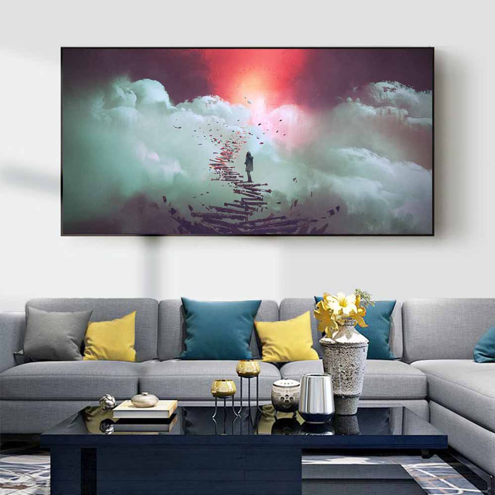 Figure Oil Painting Peak To See Sunrise Art Canvas Painting Living Room Corridor Office Home Decoration Mural No Frame