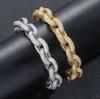 Personalized Hip Hop 14K Gold Plated Jewelry 12mm Bling CZ Iced Out Geometric Oval Shape Link Chain Bracelet for Men