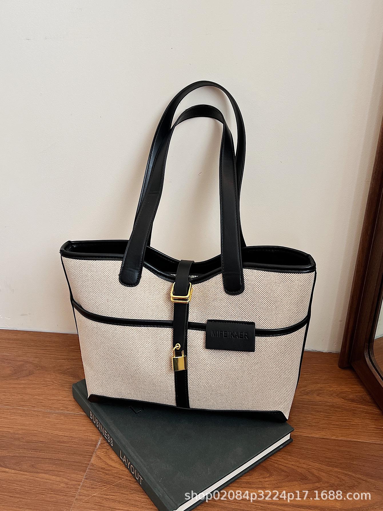 

2025 new niche contrasting colors fashionable large-capacity tote bag canvas hand bag shoulder bag messenger bag чорний