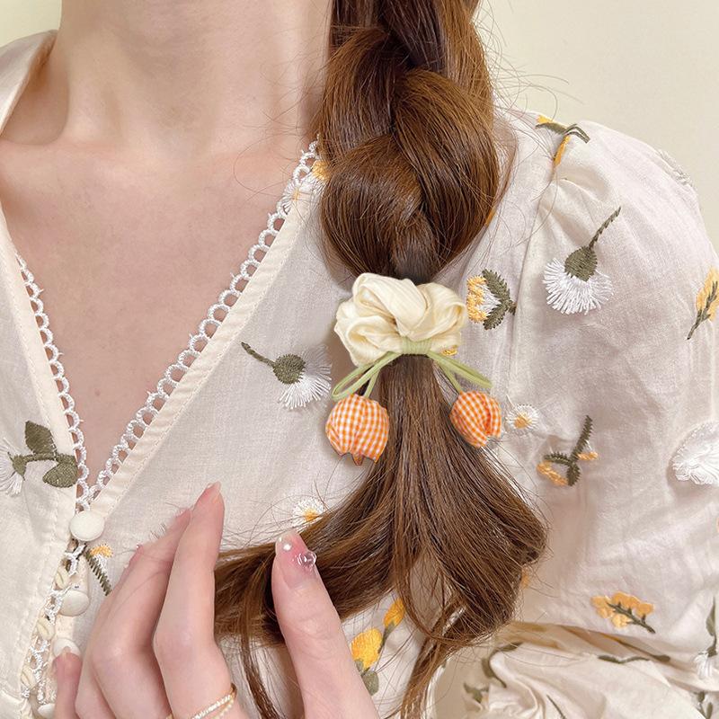 Tulip Large Intestine Hairband Head Rope Female Tie Ponytail Leather Tie Hair Rope Butterfly Knot Satin Sweet and Cute Headwear
