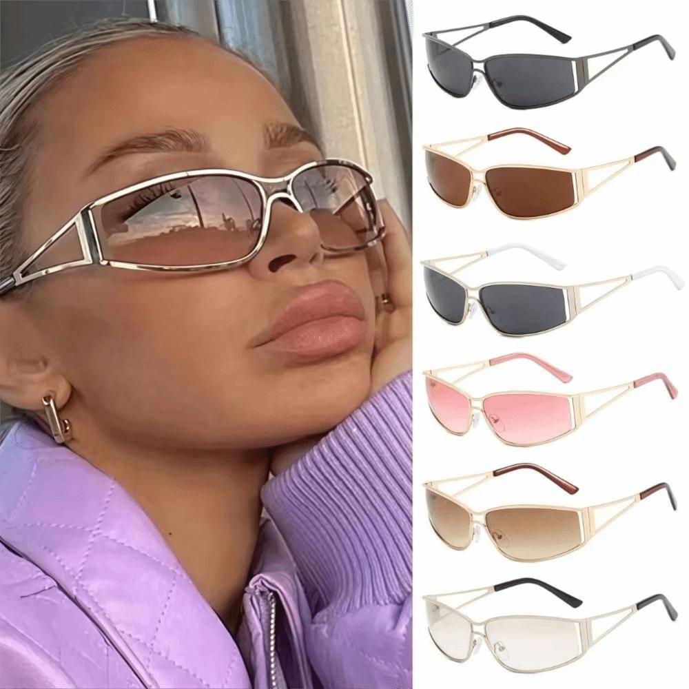 Fashion Y2k Frameless Sunglasses Metal Steampunk Rimless Oval Sunglasses Small Frame Gradient UV Protection Sunglasses Men