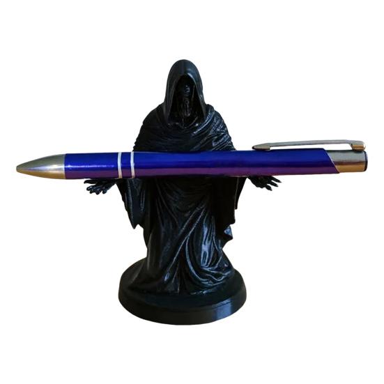 Kneeling Grim Reaper Pen Holder Halloween 3D Printed Black Robe Ghost Stationery Pencil Stand Home Office Desktop Decoration Ornament