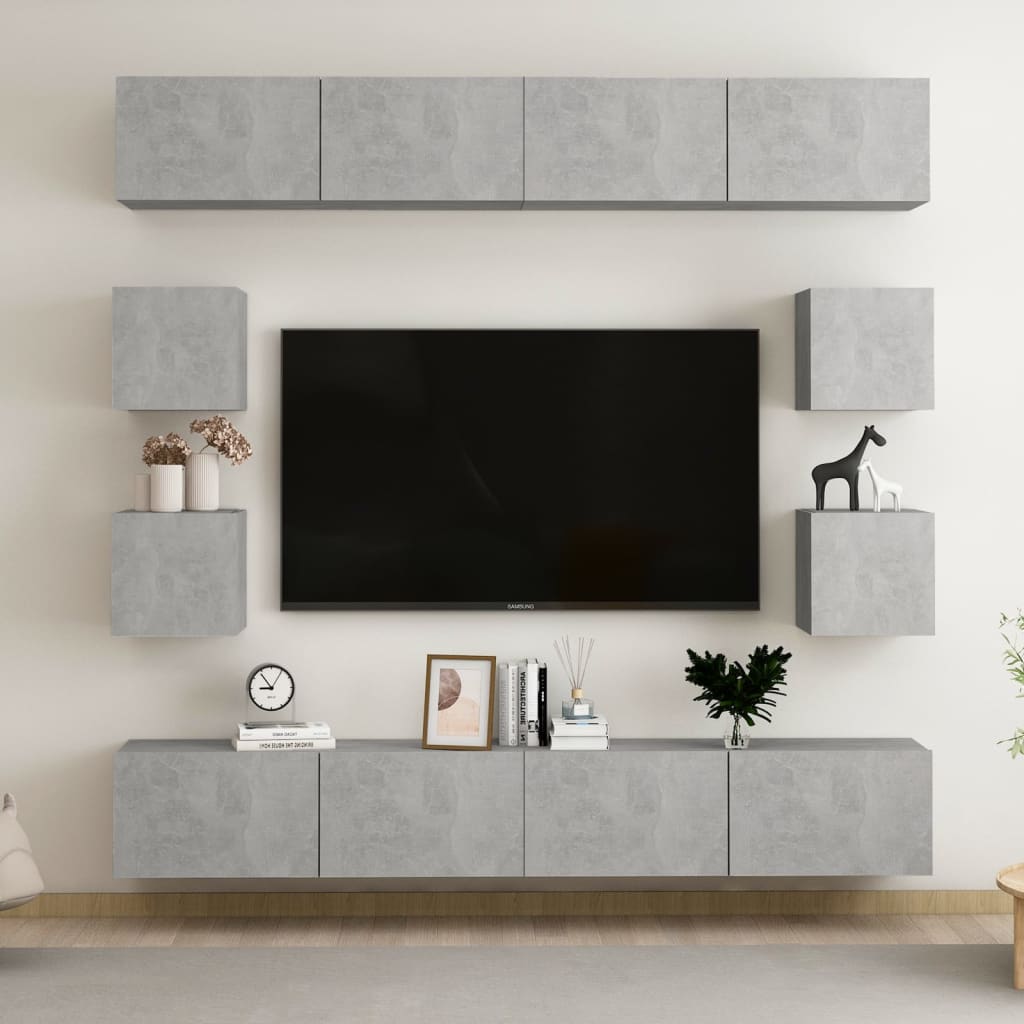 8 piece TV cabinet set concrete grey particleboard