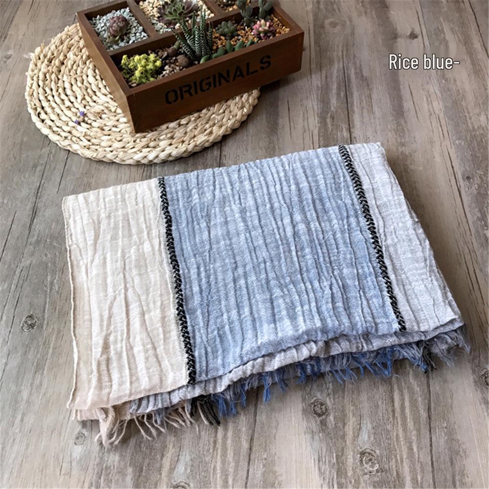 Korean Style Cotton & Linen Patchwork Scarf for Women - Solid Color, Tassel Shawl, Elegant & Easy-to-Match Neck Warmer for Early Autumn