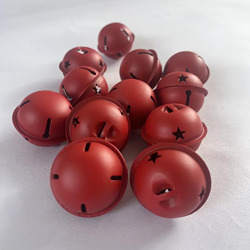 24pcs Vintage Red Christmas Bells, 3.99cm Metal with Star Cutouts Ideal for Tree, Party  Home Decor