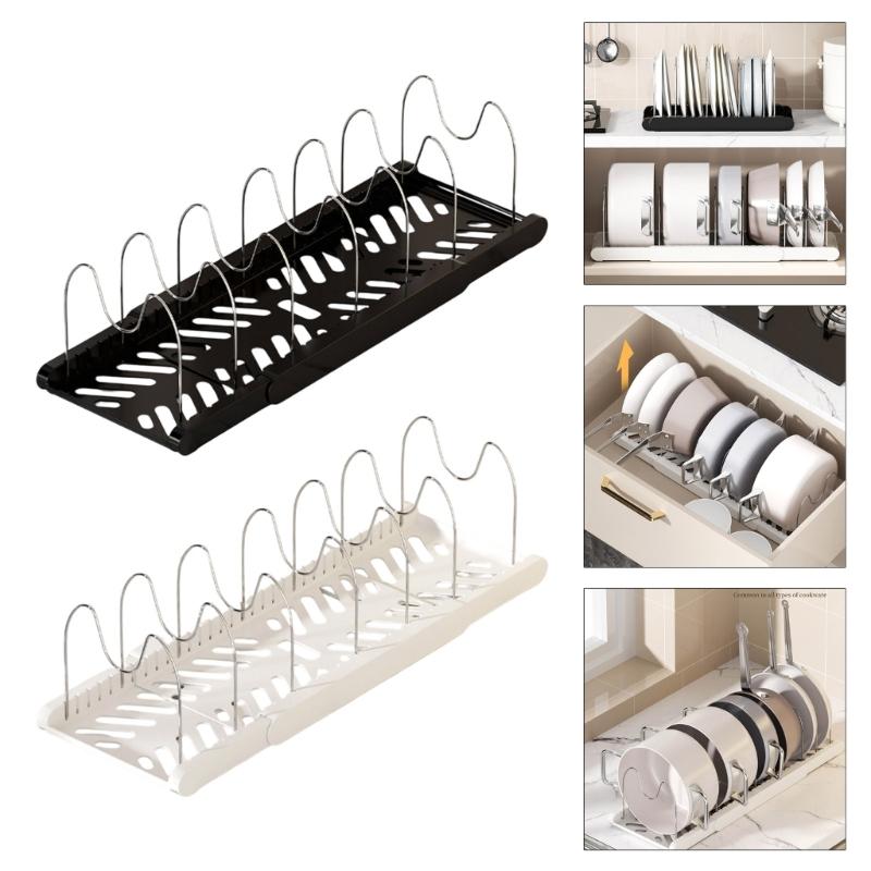 Space Saving Under Cabinet Storage Rack For Cookware Expandable Pots and Pans Organizer With Adjustable Dividers