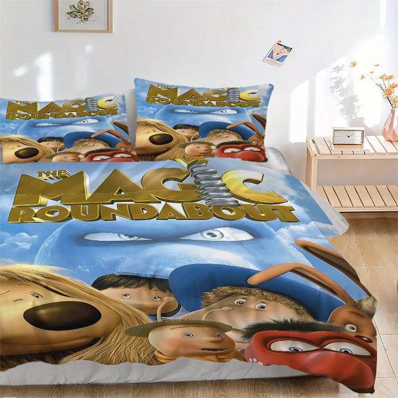 Magic Roundabout Print 3Pcs Bedding Set,Duvet Cover with 2 Bedro,Pillowcase Home Birthday Gift