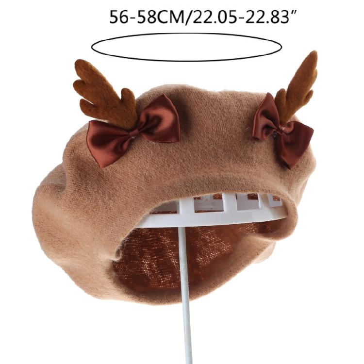 Trendy Cute Painter Hat Wool Beanie Hat Xmas Antler Beret Hat Wild for Christmas