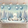 2D Winter Snowy Forest Polar Bear Penguin Christmas Backdrop Kids Xmas Wall Tapestry