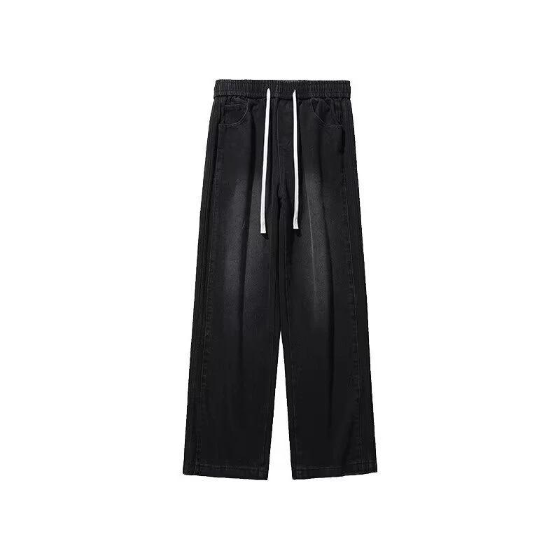 American Micro-washed Old Jeans Men's Loose Straight Spring and Autumn Trend Black Casual Wide-leg Pants