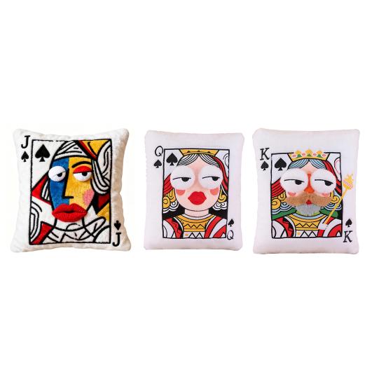 Poker Cards Throw Pillow, King Queen Jack of Spades Plush Pillow, Funny Decorative Cushion with 3D Embroidery for Sofa Couch Living Room Bedroom