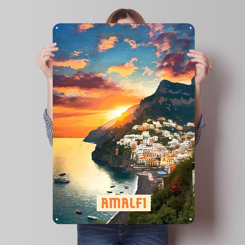Amalfi Metal Signs City Poster Vintage Metal Plate Custom Tinplate Sign for Wall Art Decoration Gaming Room Decoration Retro