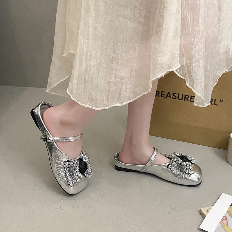 New Women's Mules Bow Square Head Fashionable Slippers Outdoor Casual and Comfortable Dress Women's Shoes 2 Colors Versatile