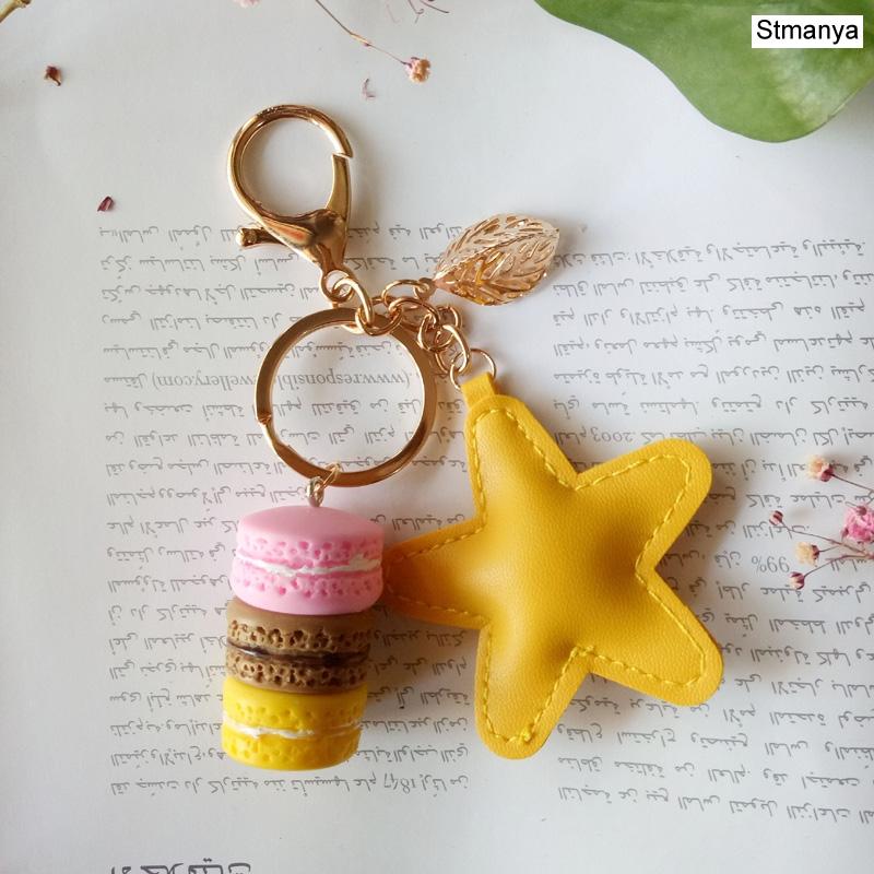 Neuer Kuchen Schlüsselanhänger Mode Auto Schlüsselanhänger Damen Tasche Anhänger Zubehör Frankreich Kuchen Macarons mit Eiffelturm Schlüsselanhänger Geschenk Schmuck