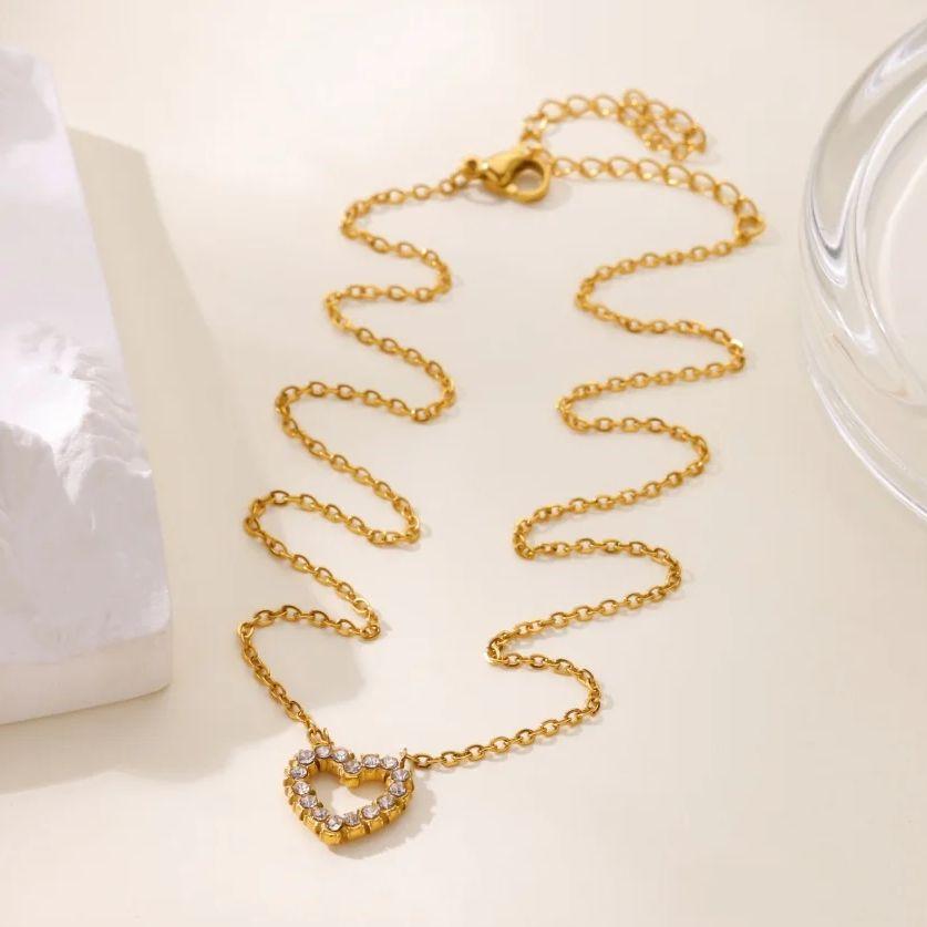 Luxury Zircon Heart Necklaces For Women  Gold Plated Stainless Steel Heart Shaped Necklace  Birthday Party Christmas Jewelry