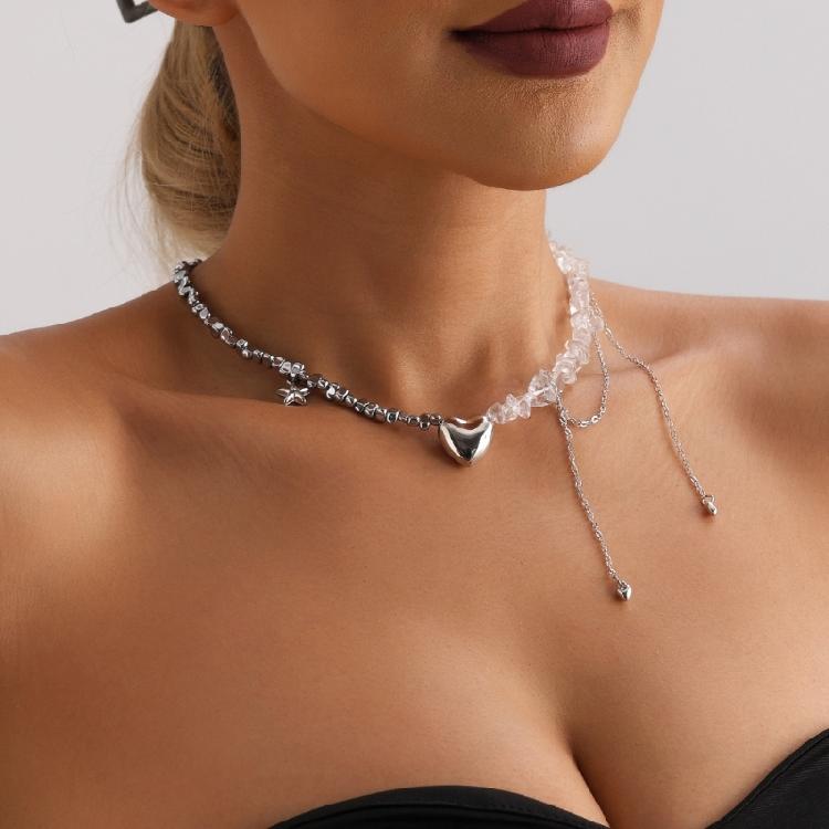 Delicate Heart Pendant Necklace Starfish Tassels Neckchain for Valentine's Day or Event Wear Handmade Clavicle Chain