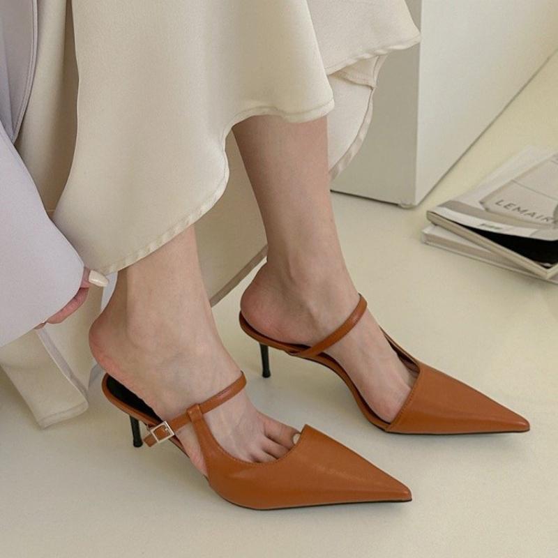 

Модные женские шлепанцы Лето Новые На среднем каблуке Остроносые С пряжкой Сандалии Баотоу Повседневные Модные Темпераментные Шлепанцы на тонком каблуке 39 оранжевый