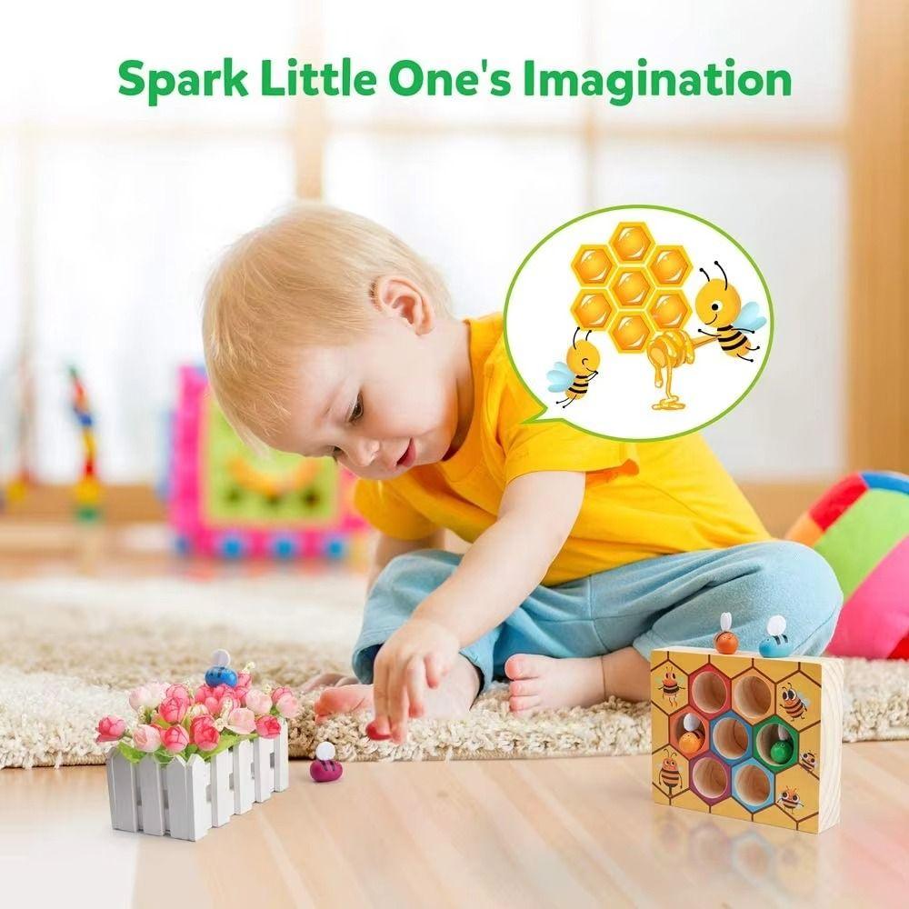 Wooden Early Education Beehive Game Montessori Clamp Bee To Hive Toy  Color Cognition