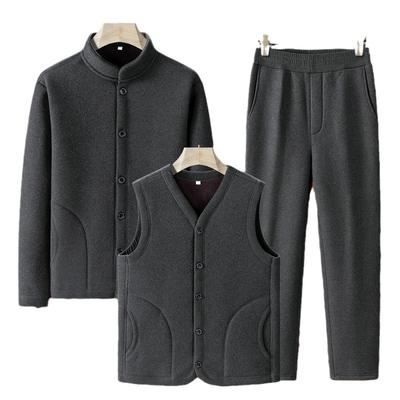 Set of Men's Autumn Sports Jacket with Thick Fleece, Warm and Casual Men's Three Piece Set