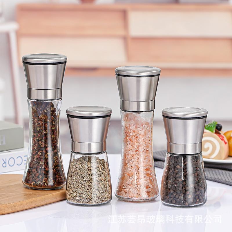 180/200ML Pepper Grinder Stainless Steel Glass Spice Bottle Salt Mill Manual Household Kitchen Gadgets