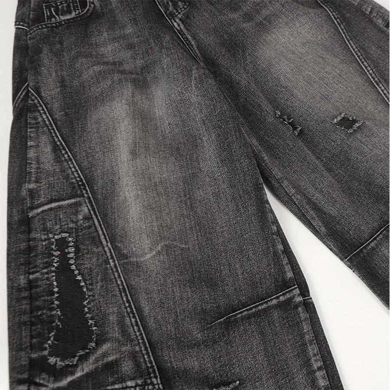 Mens Oversized Distressed Washed Denim Pants Loose Wide Leg Straight Cut Streetwear Jeans