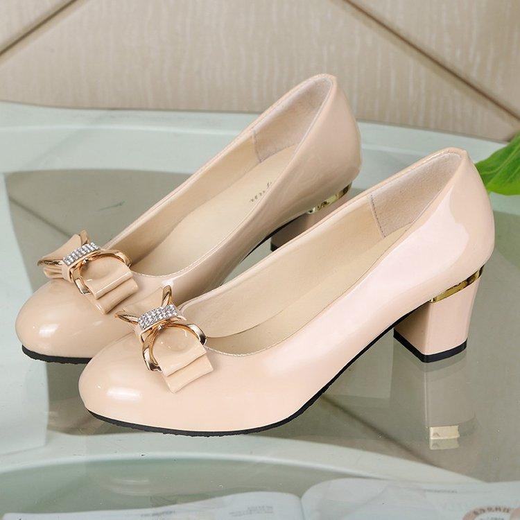 Coarse Heel Women's Single Shoes Versatile Set Feet Middle Heel Women's Leather Shoes Professional Work Shoes Four Seasons Single Shoes