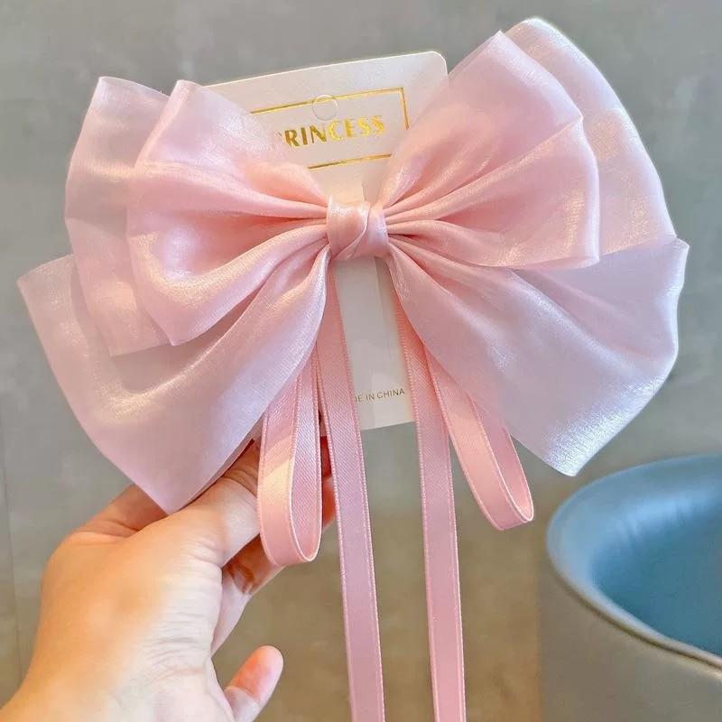 Mermaid Ji Pearlescent Satin Bow Hair Clip Women Summer Sweet Ribbon Spring Clip Fairy Hair Accessories