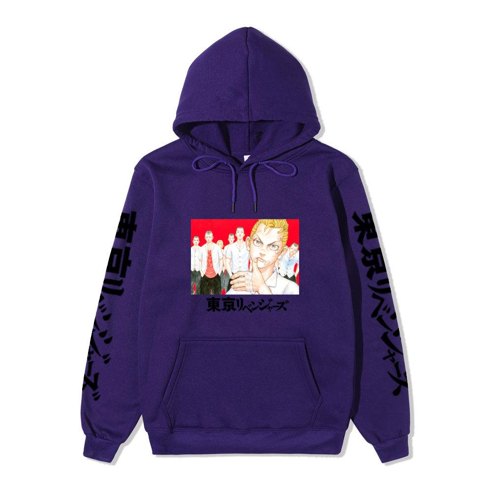 Tokyo Revengers Anime Pullover Hoodie, Takemichi Group Character Print Long Sleeve Sweatshirt Unisex Street Hoodie with Japanese Sleeve Letter