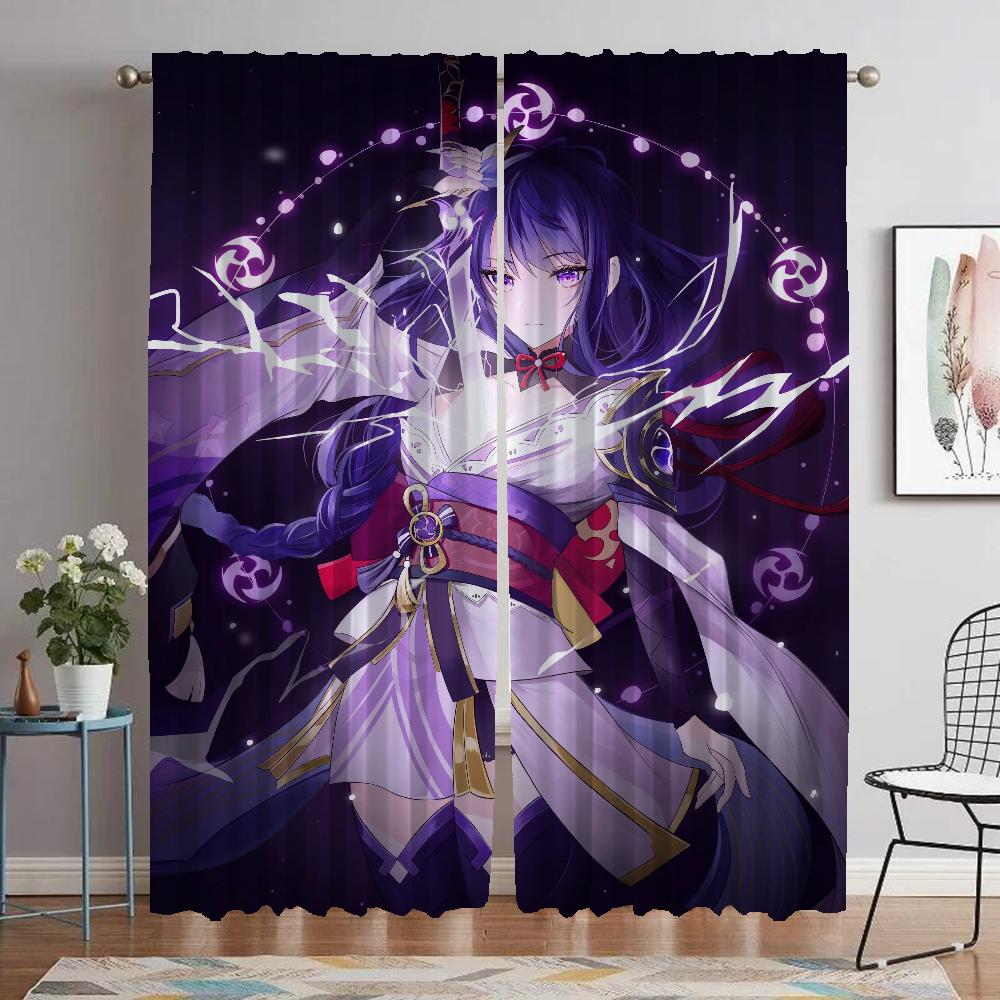 Genshin Impact Window Curtain for Room 2 Panel Home Interior Curtains Halloween Decoration Tulle for Bedroom Shades Partition