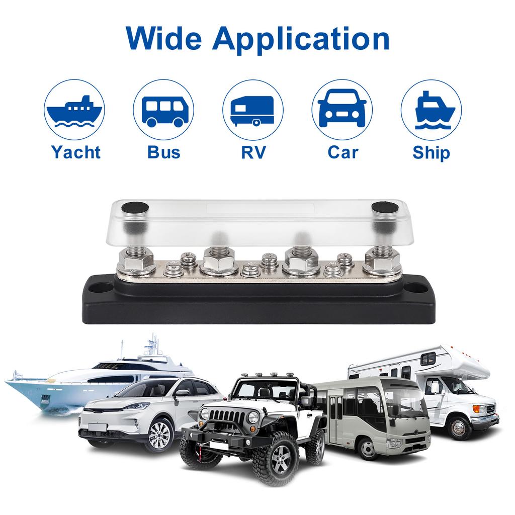 Bus Bar Battery Power 150A 12V-48V M8 SET Distribution Terminal Block Post Stud Black For Truck RV Yacht Car Camper Accessories