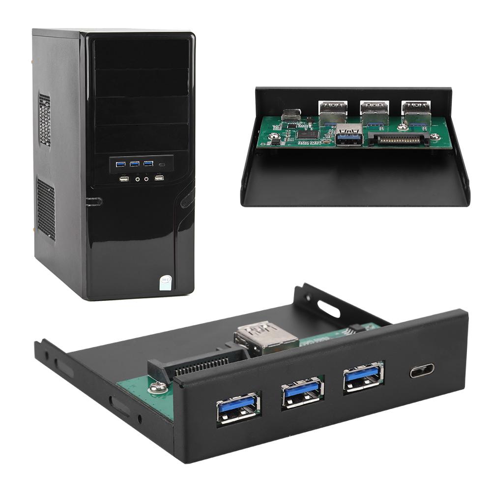 3-Port USB3.0 + 1 Port USB3.1 TypE C Interface Alloy Expansion Card Panel Black