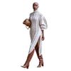 European & American Women's High Neck Knitted Slit Dress