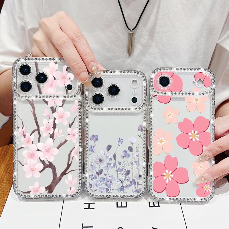 Colorful Floral Pattern Diamond Case For iPhone 17 Pro Max Funda iPhone 16 15 14 13 Pro Max Clear TPU Silicone Soft Cover