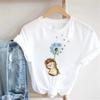 Pink Women Tshirts Casual Cute Cartoon Hedgehog Floral Graphic Print Female Tee Tops Harajuku Fashion Short Sleeve T Shirt Femme