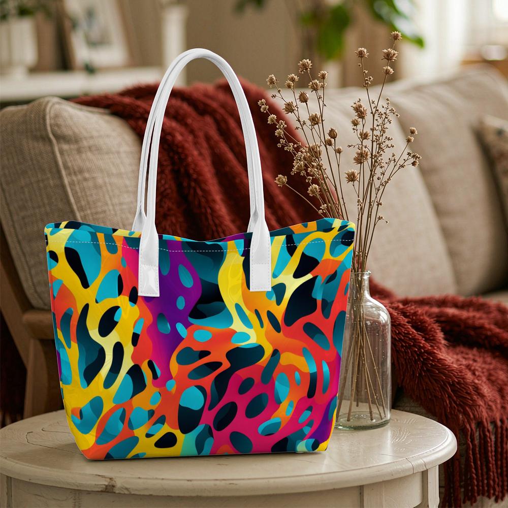 Colorful Abstract Print Tote Bag Trendy Daily Casual Shoulder Handbag For Ladies Outgoing Shopping Use