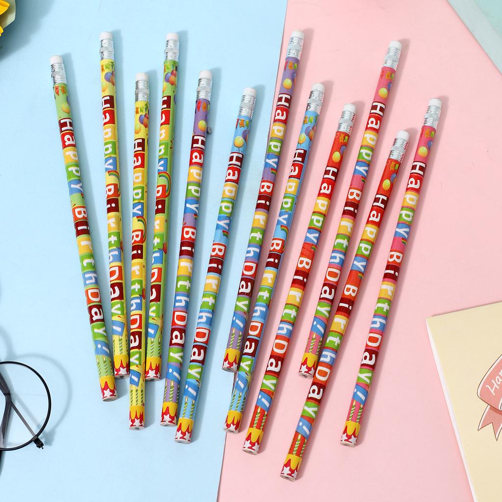 24Pcs Colorful Happy Birthday Theme HB Writing Pencils Stationery for Birthday Party Favors Back To School Pinata Fillers
