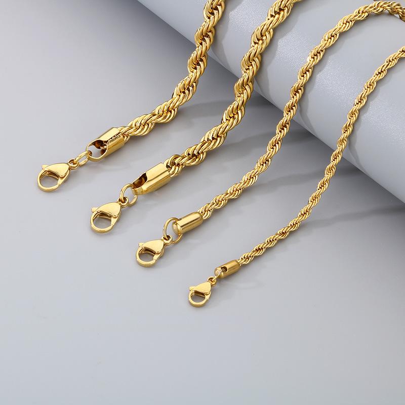 Fashion Titanium Steel Spiral Hemp Rope Twisted Chain Couple Bracelet with Lobster Clasp - Multi-Size Hip Hop Trend