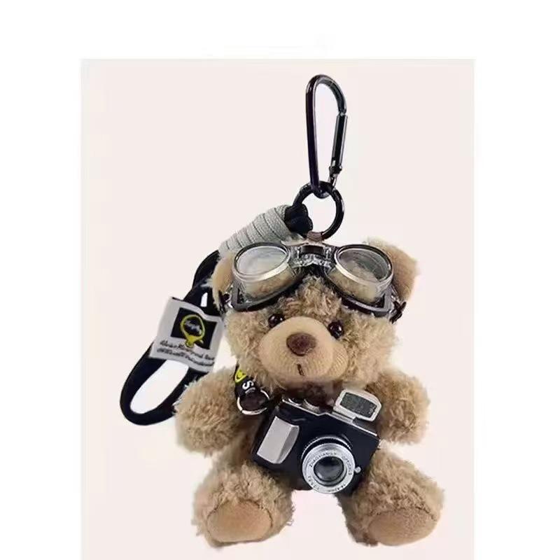 Kamera Teddybär Anhänger Plüsch Schlüsselanhänger - Kreatives Geschenk für Paare gray