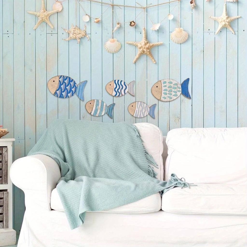 Handcrafted Wooden Ocean Wall Decor - Fish, Coral, Starfish & SailboatSet Ocean Home Decoration Non-3D Pattern Cute