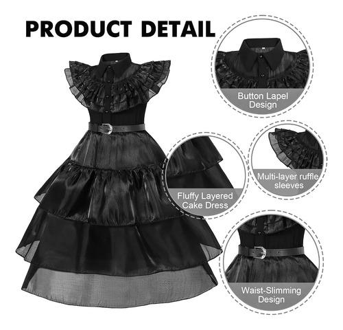 Costume Mercredi Addams Noir pour Filles, Costume d'Halloween,